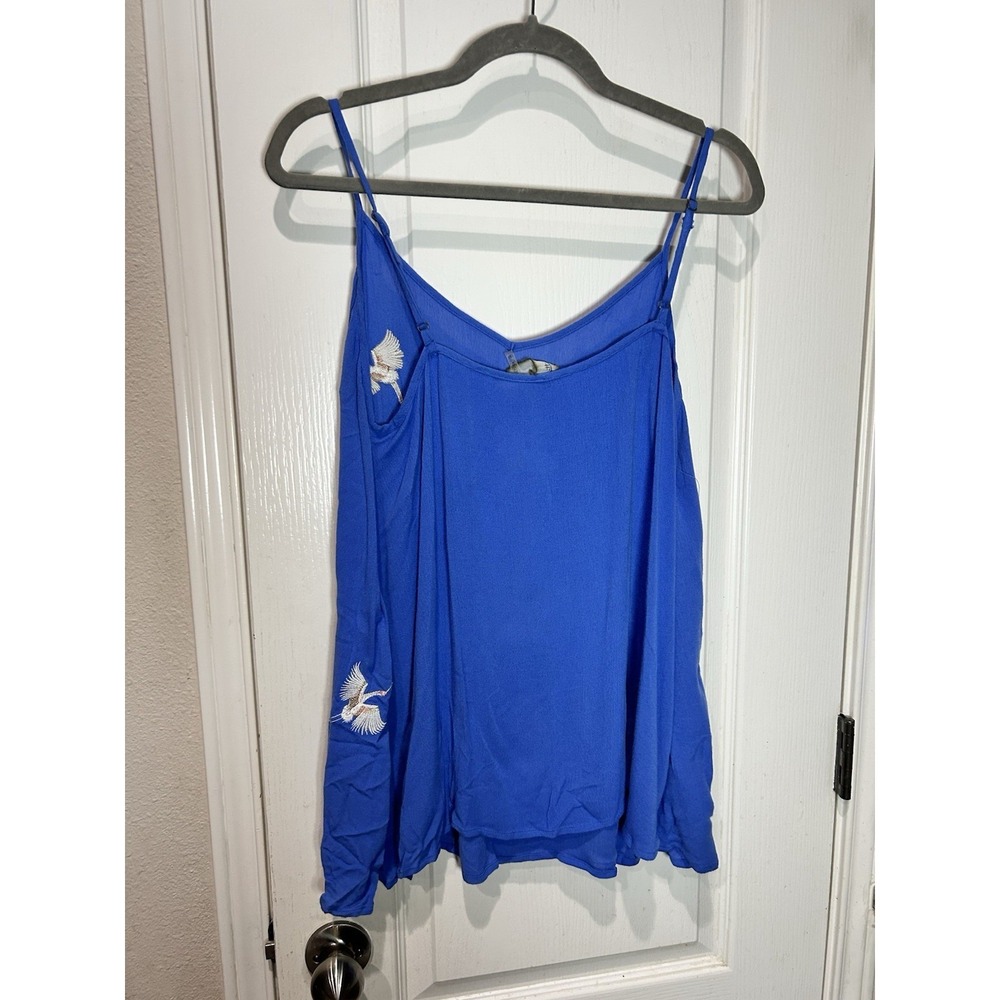 Aratta Silent Journey Crane Bird Cami Tank Blue Embroidered Sz M NWOT Loose - Picture 3 of 7